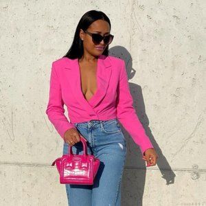 ZARA NEW WOMAN CROPPED BLAZER JACKET  SMALL PINK NWT TOP LONG SLEEVE  2010/719